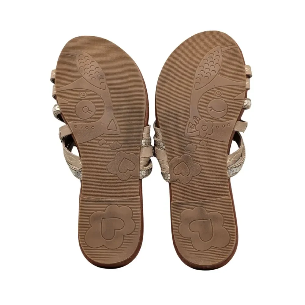 Jellypop Taupe Gold Coin Sandals Size 6.5-7